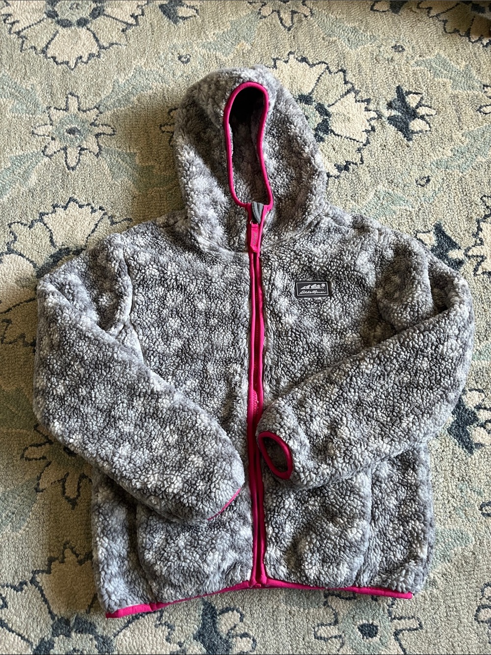 Eddie Bauer Gray Sherpa Hoodie with Pink Trim